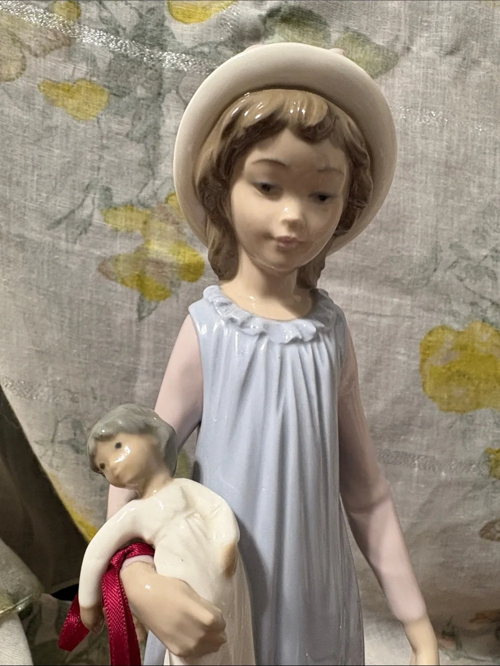 LLadro Girls' Light Blue Nightgown Dress holding Doll 11